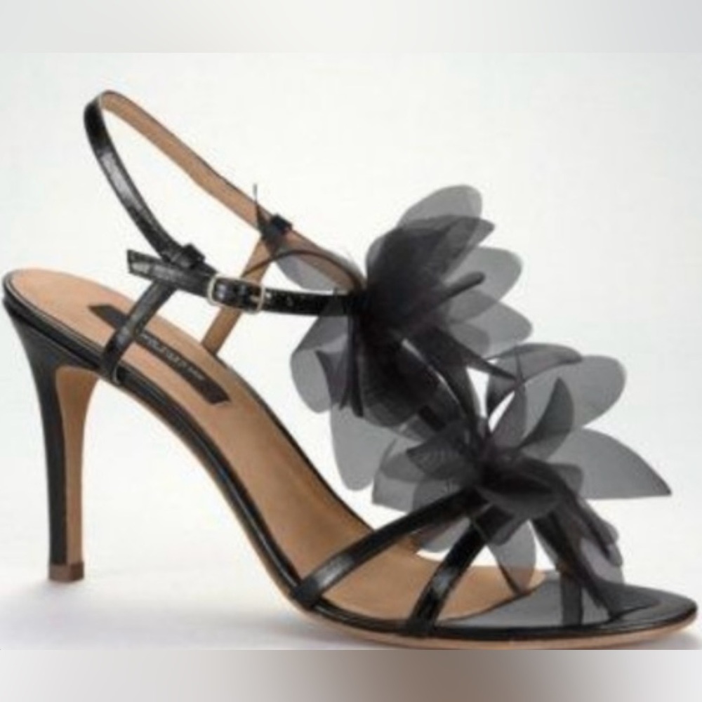 Ann Taylor 6M Camille Bloom Black Strappy Slim Heel